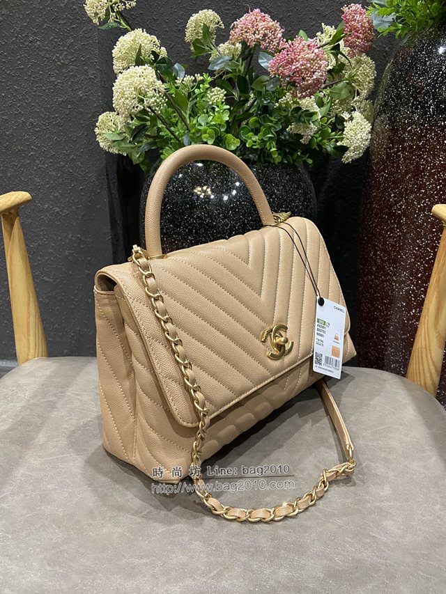 Chanel女包 香奈兒專櫃最新V格細顆粒壓花小牛皮球紋手柄口蓋包 Chanel單肩斜挎手提女包 A92991  djc4193